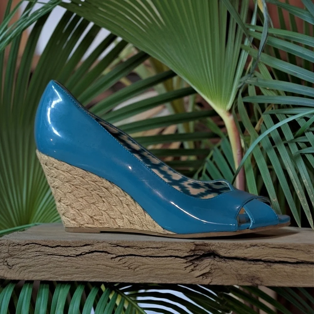 Dexflex Comfort Women's Blue Peep Toe Platform Wedge Sandals Size 7W